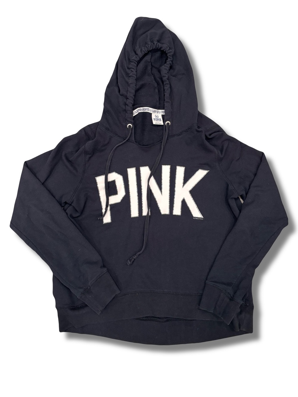 PINK Victoria's Secret Black Women's Pullover
Fleece Logo Hoodie Drawstring L